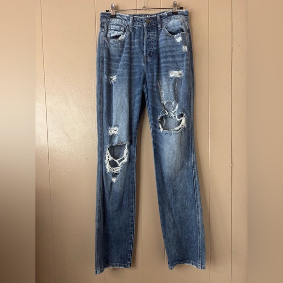 Flying Monkey Women’s Size 26 Distressed Denim Jeans Button Close Straight Leg - Picture 1 of 8